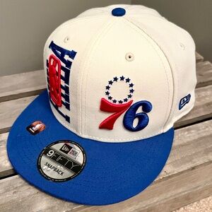 New Era Philadelphia 76ers 2022 NBA Draft Cream & Blue 9FIFTY Snapback Hat NWT